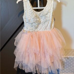 White and Pink Lace Tulle Dress